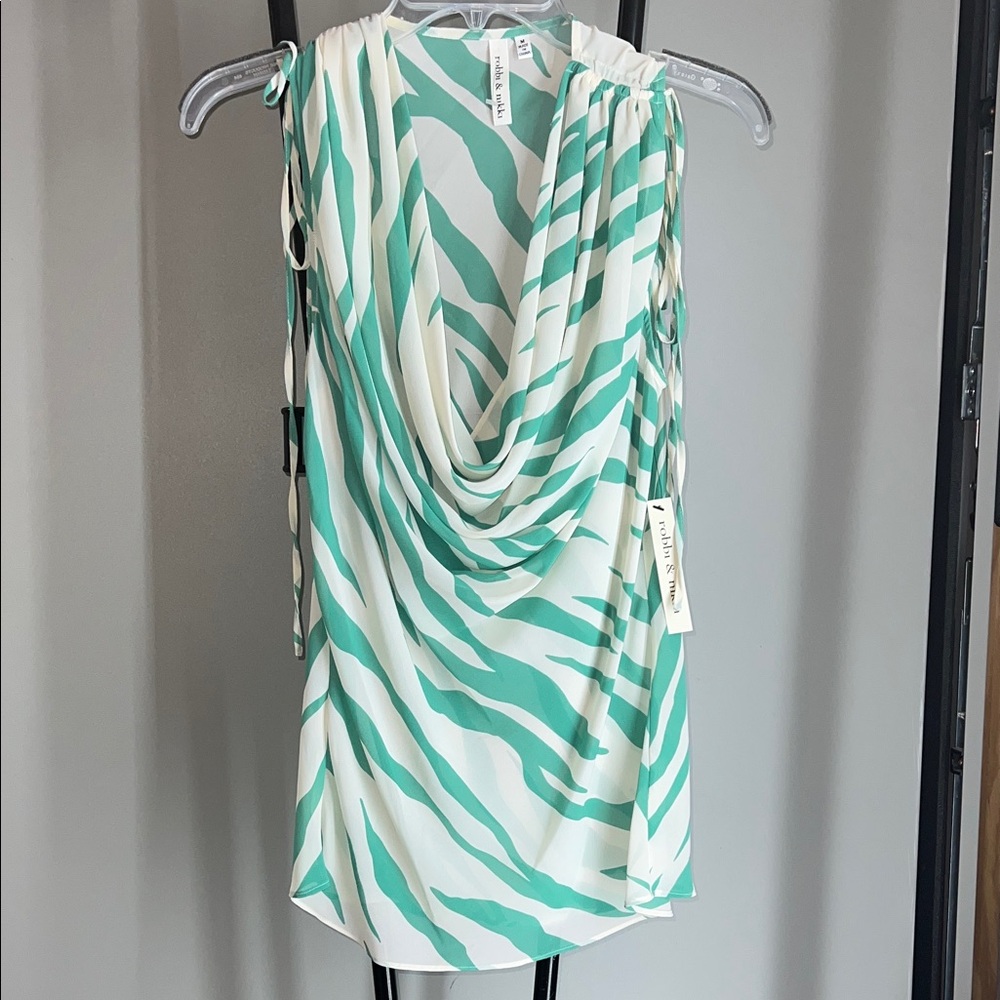 Robbi & Nikki by Robert Rodriguez Teal and Cream Zebra Blouse